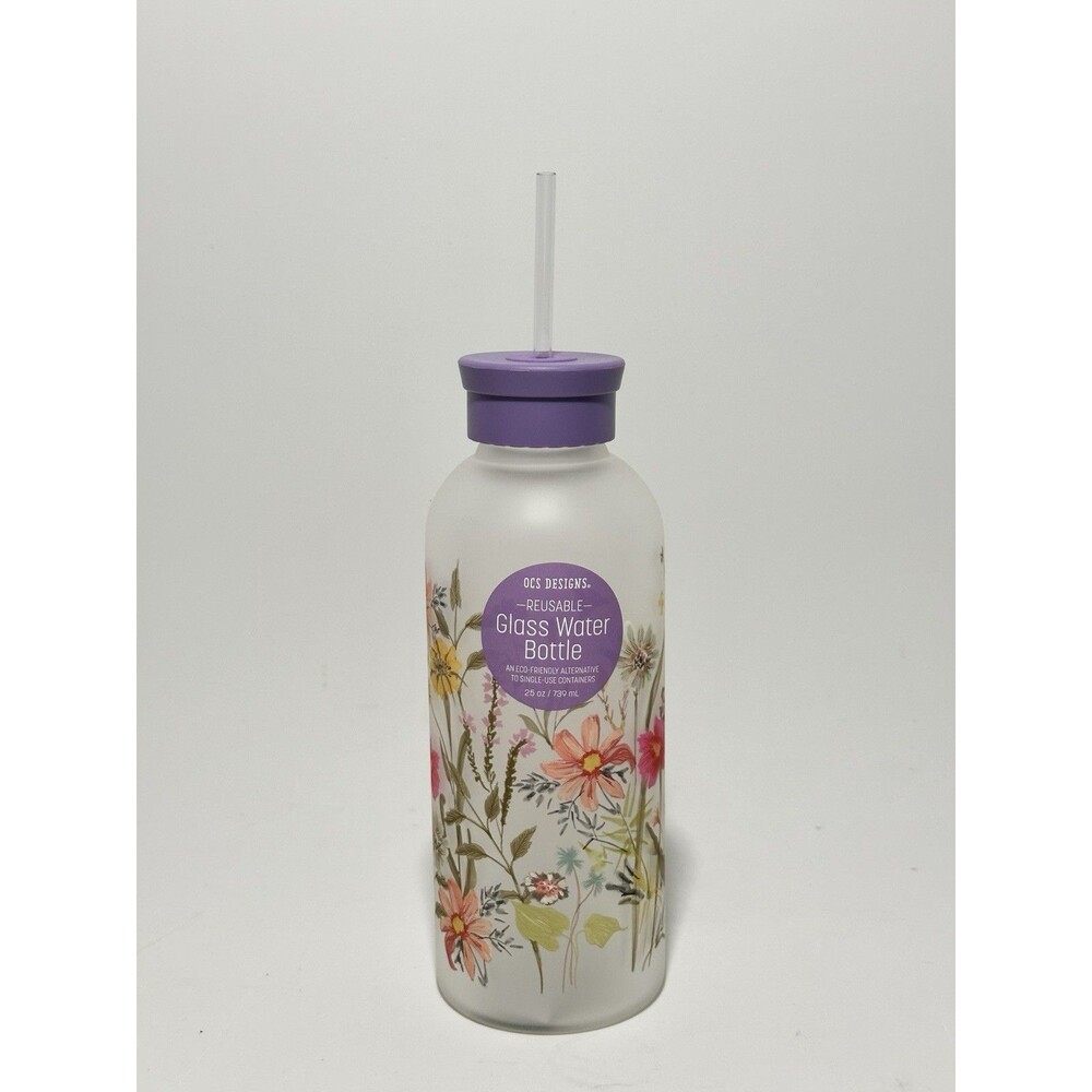New OCS DESIGNS Glass Water Bottles Lavender Reusable 25 oz